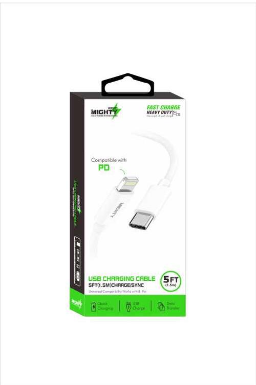 Mighty Fast Charging 5FT Lightning to Type-C Cable White MK17