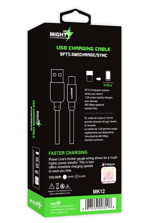 Mighty Fast Charging 5FT Type-C Cable Black MK12