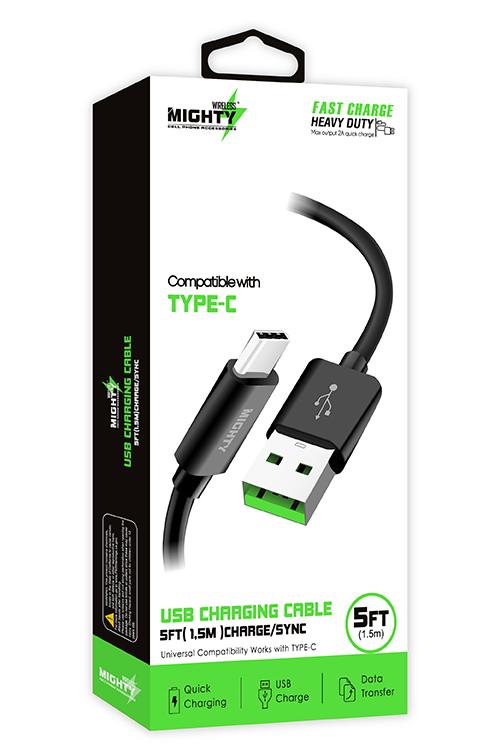 Mighty Fast Charging 5FT Type-C Cable Black MK12