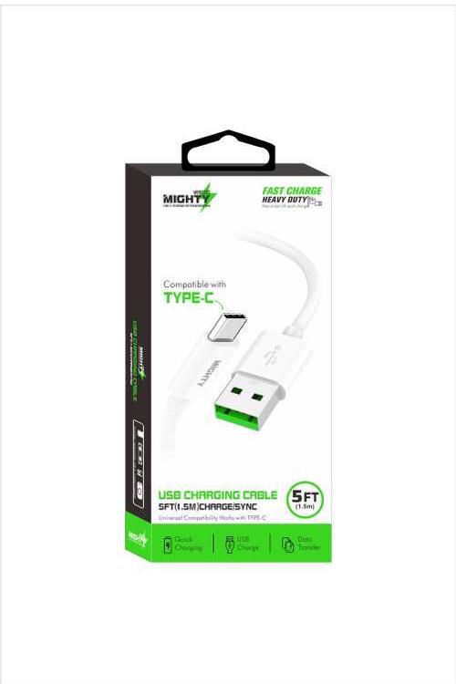 Mighty Fast Charging 5FT Type-C Cable White MK11