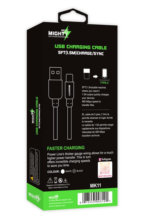 Mighty Fast Charging 5FT Type-C Cable White MK11