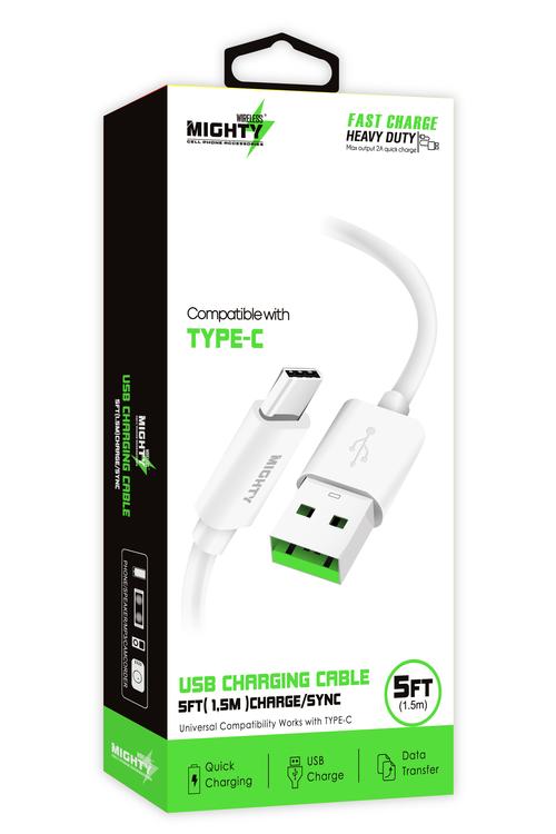 Mighty Fast Charging 5FT Type-C Cable White MK11