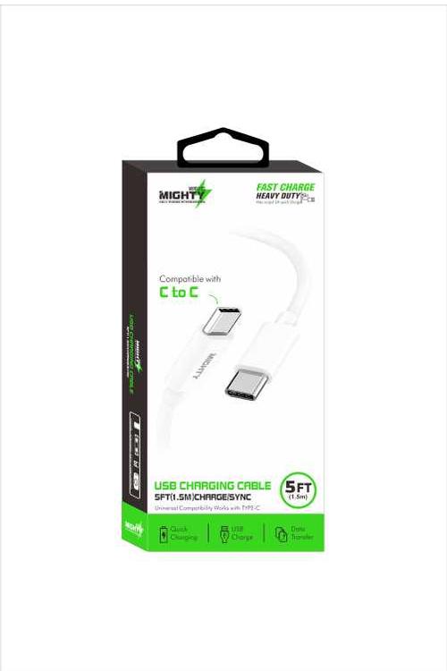 Mighty Fast Charging 5FT Type-C to Type-C Cable White MK15
