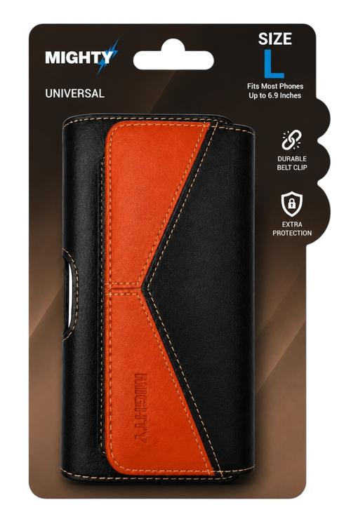 Mighty Universal Horizontal Leather Pouch Size L Black and Brown PCH55