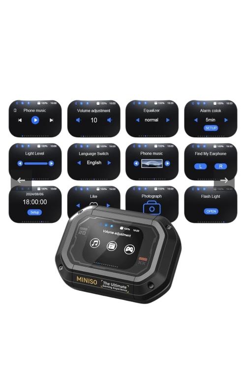 Miniso Open Ear Bluetooth 5.4 Headphones Earbuds Earphones LED Display Black M98