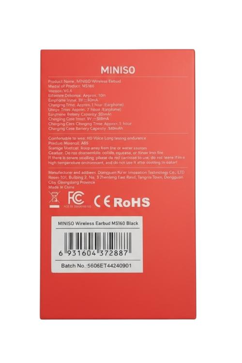 New Miniso Wireless Earbuds Bluetooth Headphones with Charging Case, HD Voice, Comfortable Fit, Long Battery Life, Touch Control Black MS160