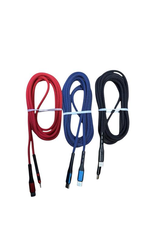 Nylon Braided Charging Cable Heavy-Duty Fast Charge Blue, Red, Black