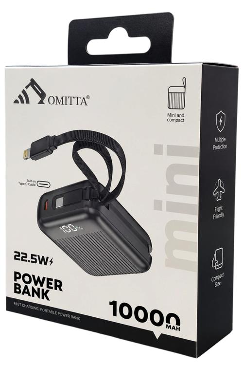 Omitta 10,000mAh 22.5W Fast Charging Mini Power Bank with Built-In Cable OMP01