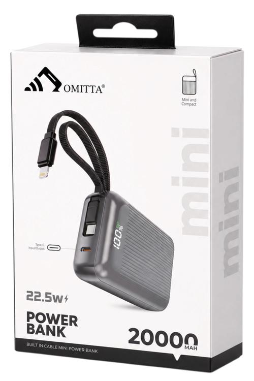 Omitta 20,000mAh 22.5W Fast Charging Mini Power Bank with Built-In Cable OMP02