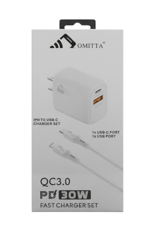 Omitta Dual Port 30W Fast Charging Combo Wall Charger with Lightning Cable