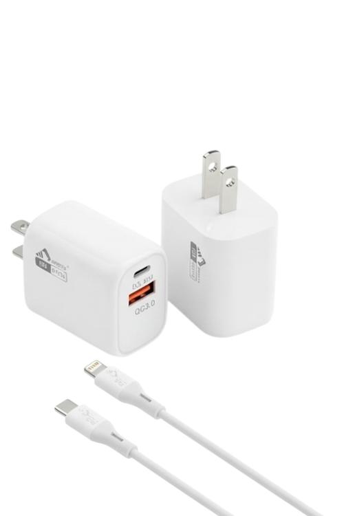 Omitta Dual Port 30W Fast Charging Combo Wall Charger with Lightning Cable