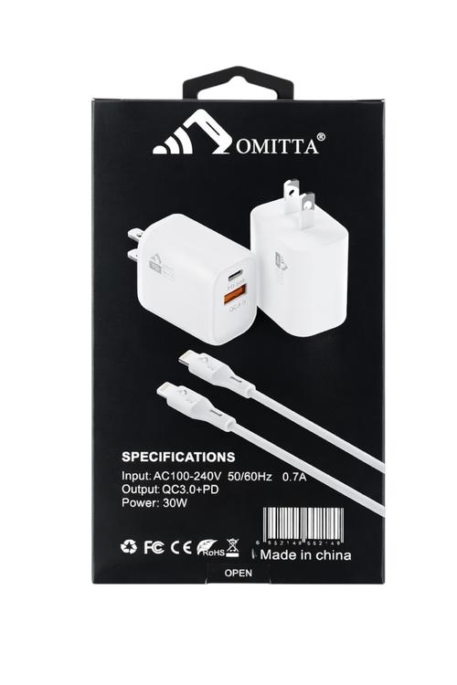 Omitta Dual Port 30W Fast Charging Combo Wall Charger with Lightning Cable