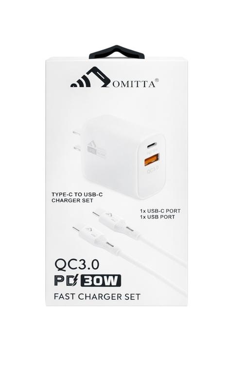 Omitta Dual Port 30W Fast Charging Combo Wall Charger with USB-C Cable