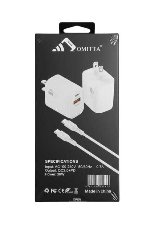 Omitta Dual Port 30W Fast Charging Combo Wall Charger with USB-C Cable