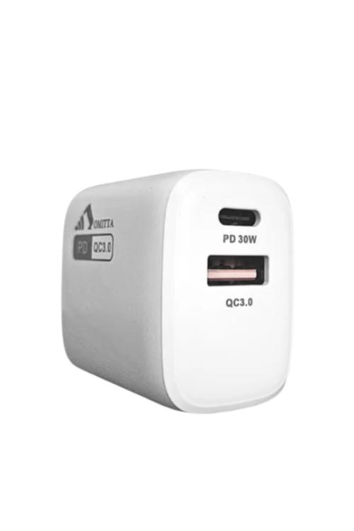 Omitta Dual Port 30W USB-C and USB QC3.0 Fast Wall Charger White