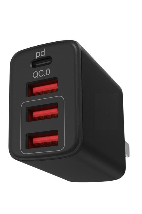 PD Wall Charger with 3 USB Ports and 1 Type-C Port PD31 Black