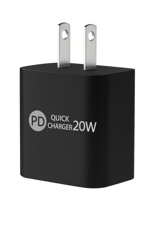 PD Wall Charger with USB and Type-C Port PD20 Black