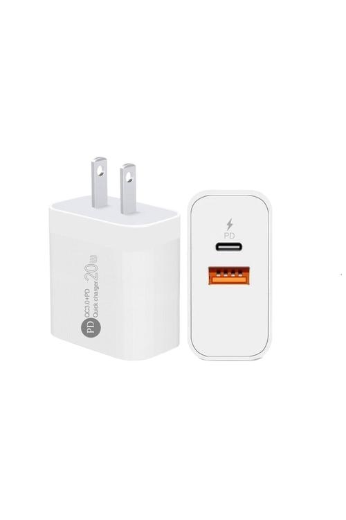 PD Wall Charger with USB and Type-C Port PD20 White