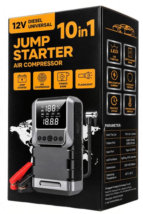 Portable 10in1 Car Emergency Jump Starter Air Compressor, Power Bank and Flashlight X004YTJSAH