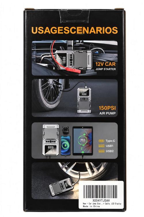 Portable 10in1 Car Emergency Jump Starter Air Compressor, Power Bank and Flashlight X004YTJSAH