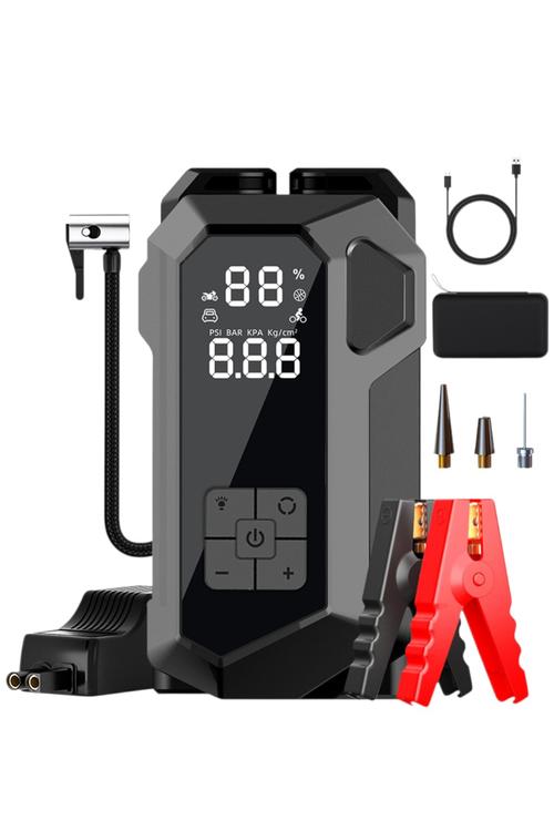 Portable 10in1 Vehicle Jump Starter, Tire Inflator and Power Bank X004ZMNEML