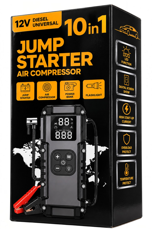 Portable 8000A, 10in1 Car Jump Starter with Air Compressor, Power Bank and Flashlight X0051EMA59