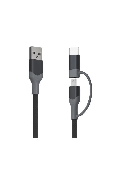 Powerxcel 4FT 2in1 Kevlar USB-A to Micro and Type-C Fast Charging Cable KMC4
