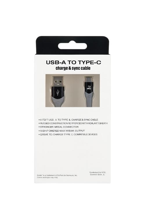 Powerxcel 4FT Kevlar USB-A to Type-C Fast Charging Cable Black 4UAC