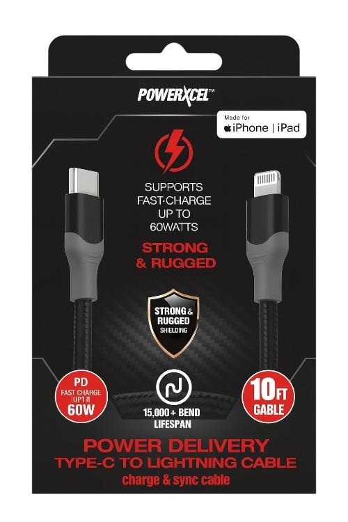 Powerxcel Kevlar 10FT Type-C to Lightning Fast Charging Cable 10KCL
