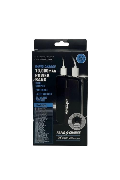 Powerxcel Power Bank 10000mAh Dual Output Portable Lightweight 2X Faster and Slim Black RCS10