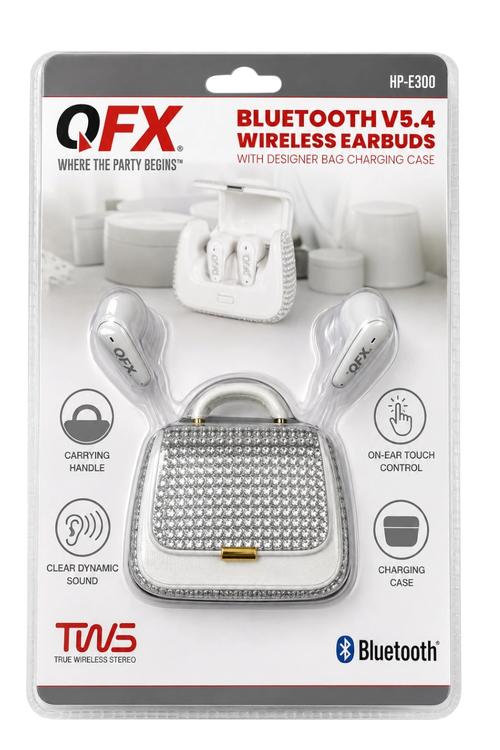 QFX Bluetooth 5.4 TWS Wireless Earbuds with Portable Charging Case, Built-in Mic and Up to 10 Hours Playtime White HPE300