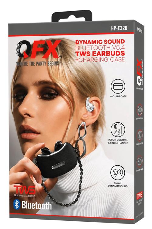 QFX Dynamic Sound Bluetooth 5.4 TWS Earbuds with Digital Display Charging Case and Touch Controls Black HPE320