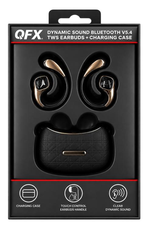 QFX Dynamic Sound Bluetooth 5.4 TWS Earbuds with Digital Display Charging Case and Touch Controls Black HPE320