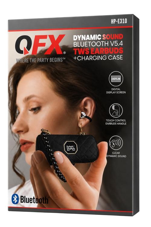 QFX Dynamic Sound Bluetooth 5.4 TWS Earbuds with LED Digital Charging Case, Touch Controls Black HPE310