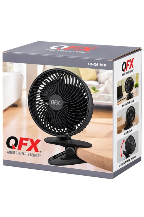 QFX Rechargeable 2in1 Clip and Desk Fan, Black FB06BLK