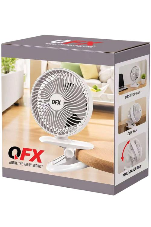 QFX Rechargeable 2in1 Clip and Desk Fan, White FB06WHT