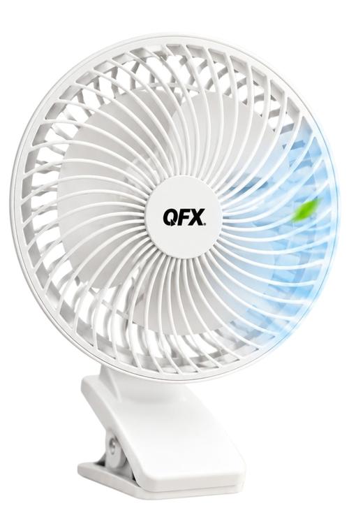 QFX Rechargeable 2in1 Clip and Desk Fan, White FB06WHT