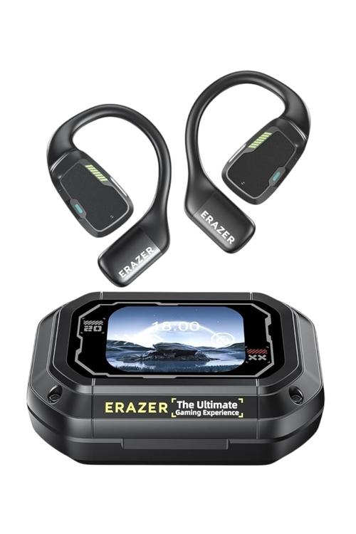 Refurbished Erazer Wireless Earbuds with Charging Case Long Battery Life, Sports Ear-Hook Design, Built-in Display Charging Case Black XP6