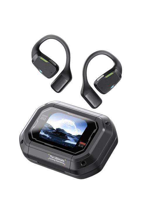 Refurbished Erazer Wireless Earbuds with Charging Case Long Battery Life, Sports Ear-Hook Design, Built-in Display Charging Case Black XP6