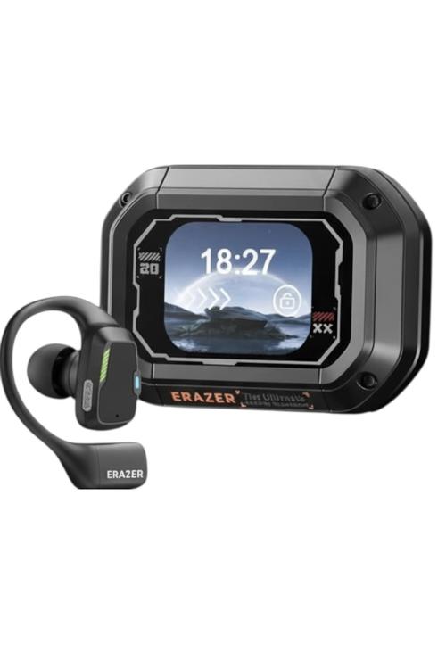 Refurbished Erazer Wireless Earbuds with Charging Case Long Battery Life, Sports Ear-Hook Design, Built-in Display Charging Case Black XP6