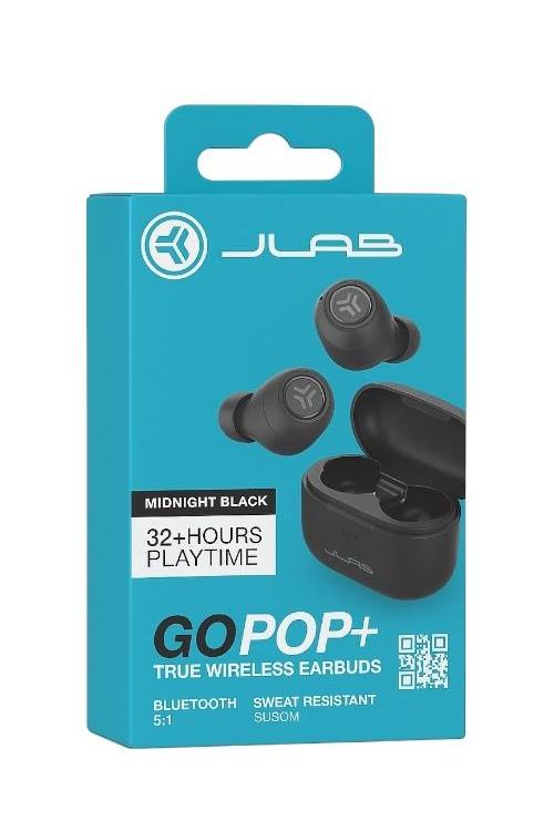 Refurbished Jlab Go Pop Plus True Wireless Earbuds Bluetooth Earbuds with Microphone USB-C Charging Case Dual Connect EQ3 Sound Black POP