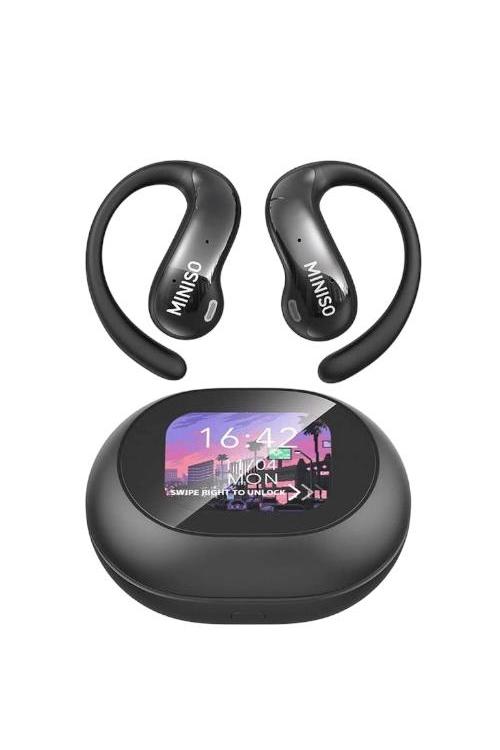 Refurbished Miniso Ai Language Translator Earbuds, Real Time Translator Earbuds, OWS LCD Touchscreen Translator Bluetooth Headphones Support 135 Languages & Accents, for Android & Apple, Black MS188