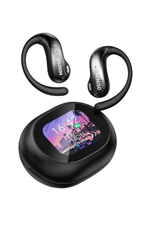 Refurbished Miniso Ai Language Translator Earbuds, Real Time Translator Earbuds, OWS LCD Touchscreen Translator Bluetooth Headphones Support 135 Languages & Accents, for Android & Apple, Black MS188