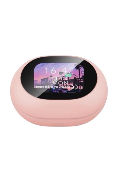 Refurbished Miniso Ai Language Translator Earbuds, Real Time Translator Earbuds, OWS LCD Touchscreen Translator Bluetooth Headphones Support 135 Languages & Accents, for Android & Apple, Pink MS188