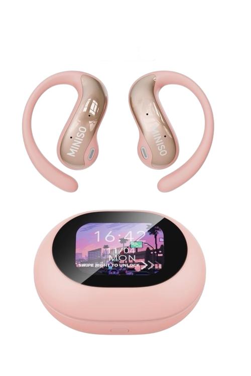 Refurbished Miniso Ai Language Translator Earbuds, Real Time Translator Earbuds, OWS LCD Touchscreen Translator Bluetooth Headphones Support 135 Languages & Accents, for Android & Apple, Pink MS188