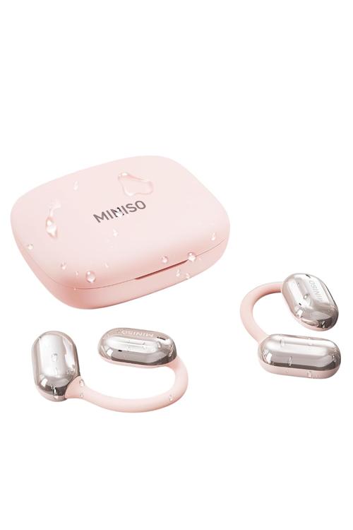 Refurbished Miniso Open Earbud Air Conduction Sports Headphones with Earhook 40 Hours of Playback Waterproof Pink X23