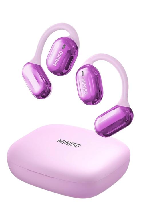 Refurbished Miniso Open Earbud Air Conduction Sports Headphones with Earhook 40 Hours of Playback Waterproof Purple X23
