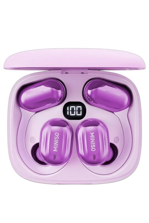Refurbished Miniso Open Earbud Air Conduction Sports Headphones with Earhook 40 Hours of Playback Waterproof Purple X23