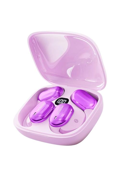 Refurbished Miniso Open Earbud Air Conduction Sports Headphones with Earhook 40 Hours of Playback Waterproof Purple X23