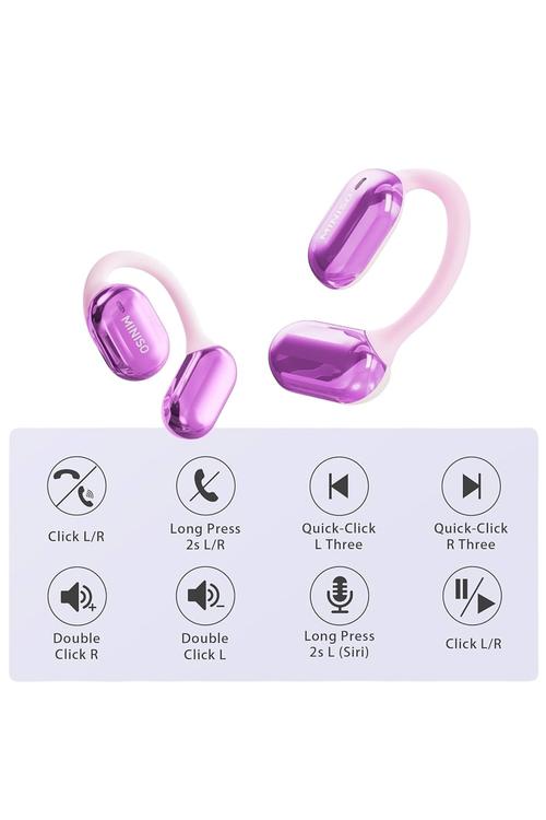 Refurbished Miniso Open Earbud Air Conduction Sports Headphones with Earhook 40 Hours of Playback Waterproof Purple X23
